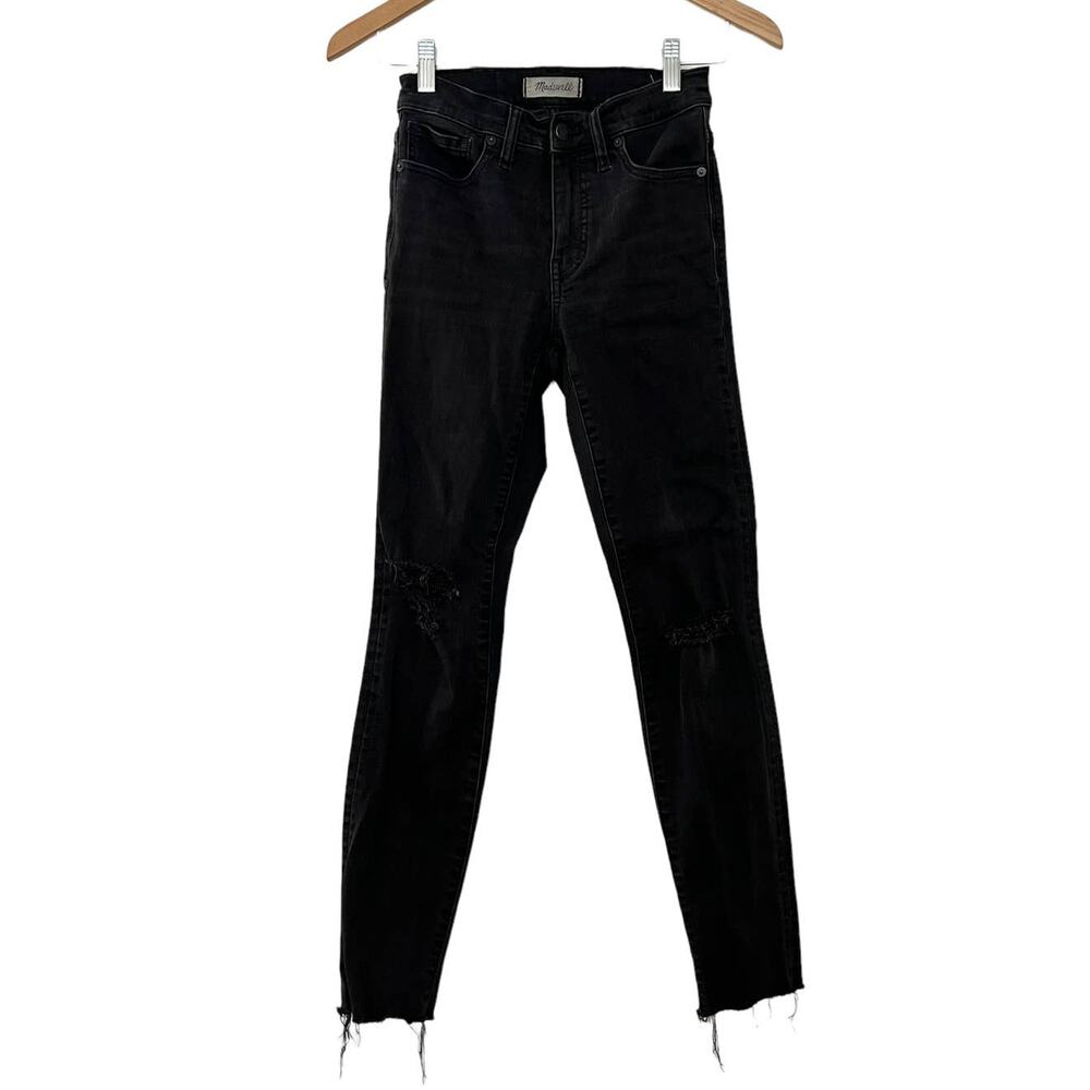 Madewell Womens 9" High Rise Skinny Jeans Distressed Frayed Hem Black Size 24